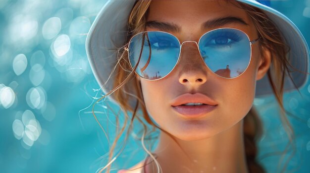 Femme avec des lunettes de soleil et un bandeau sur la tête