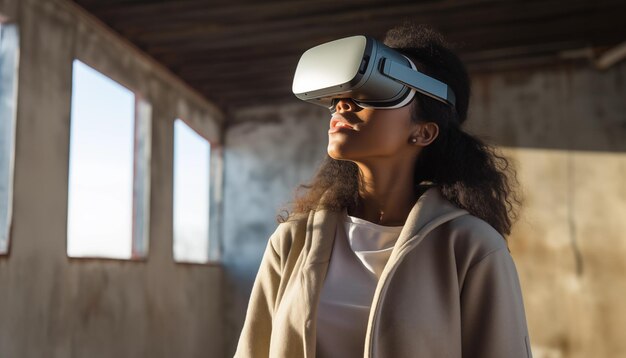 Une femme avec des lunettes VR