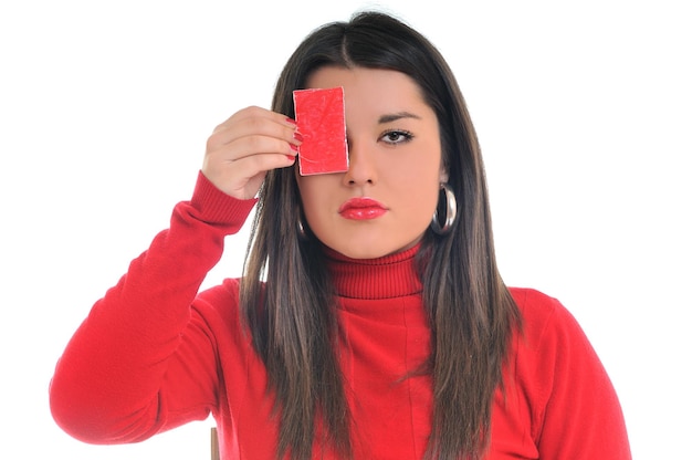 femme main écran isolé une main doigt