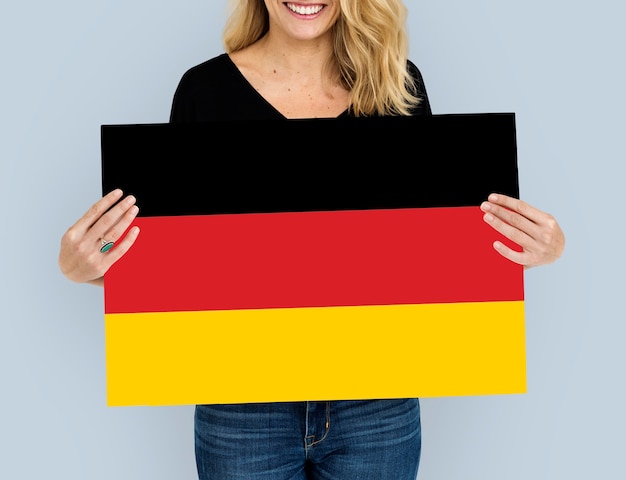 Femme Mains Tenir Drapeau Allemagne Deutschland Patriotisme