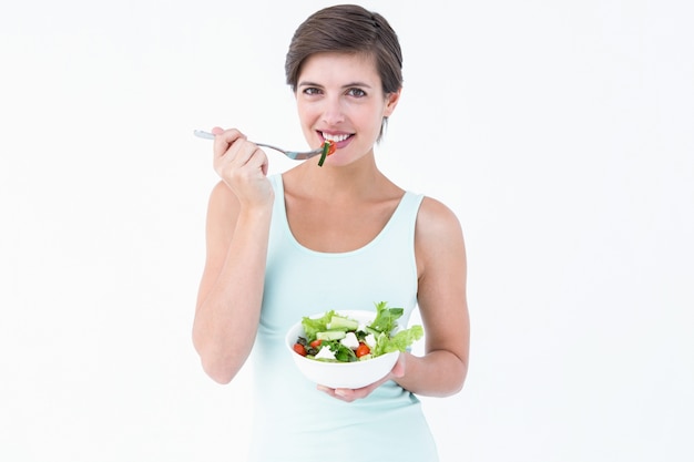 Femme, manger, bol, salade