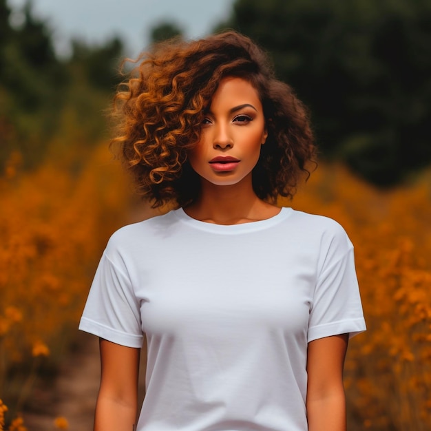 Femme avec maquette de modèle de tshirt