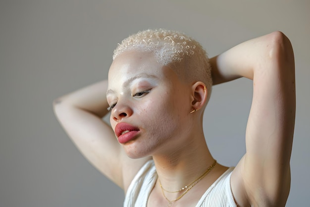 Femme avec maquillage blanc et collier 13 juin Journée internationale de sensibilisation à l'albinisme