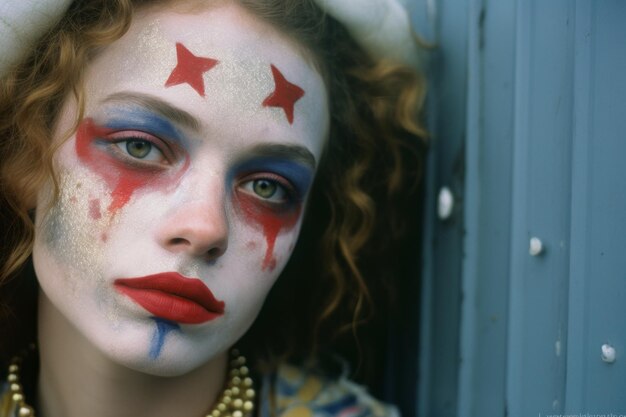 Photo une femme avec un maquillage de clown et des cheveux roux