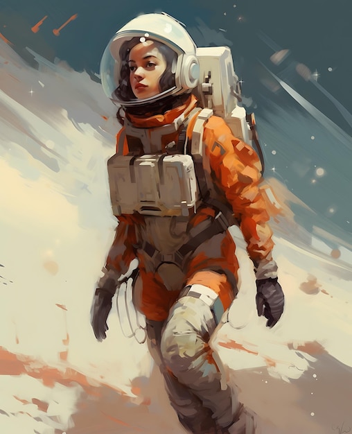 Femme marchant dans l'espace avec un sac à dos Ai Generative