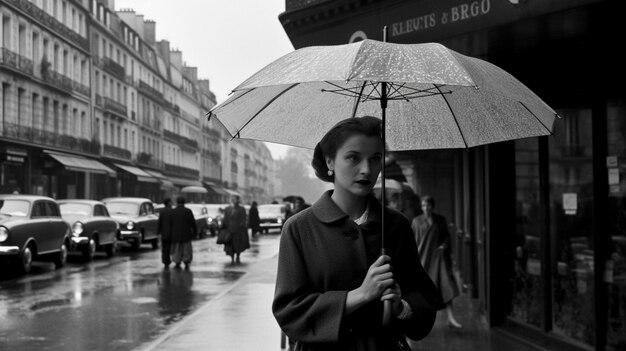 Une femme marchant dans une rue avec un parapluie.