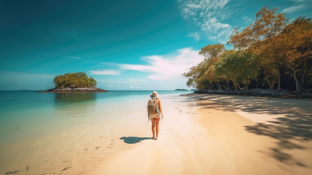 Une femme marchant sur une plage en Thaïlande