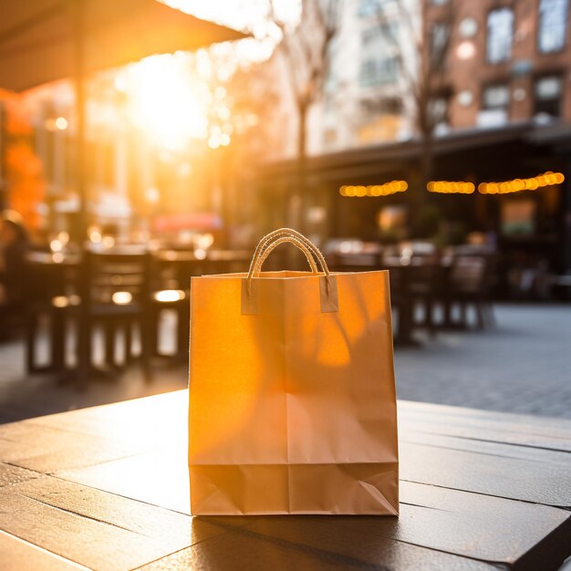 Photo une femme marche dans la rue et porte un sac en maille réutilisable après avoir fait ses courses.