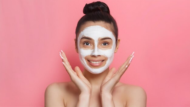 Femme avec un masque de beauté au visage espace de copie