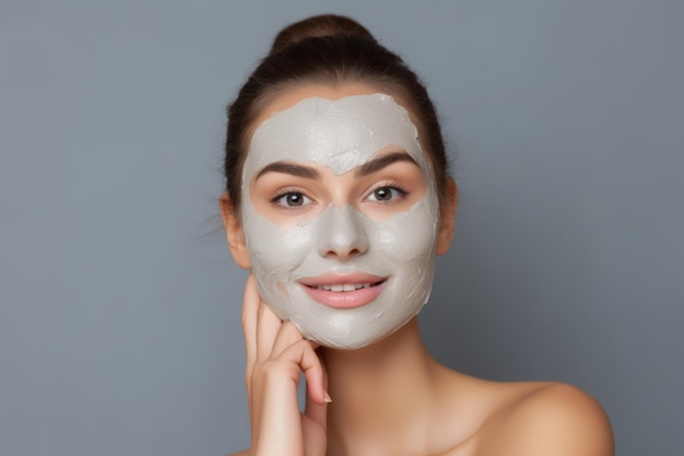 Femme avec un masque de beauté sur un fond solide