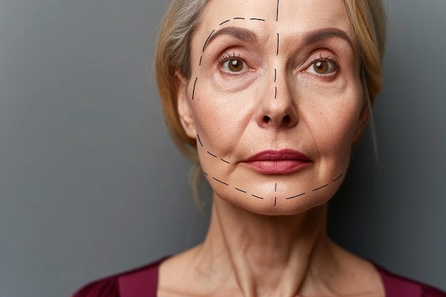 Une femme avec un masque blanc sur le visage elle sourit et regarde la caméra