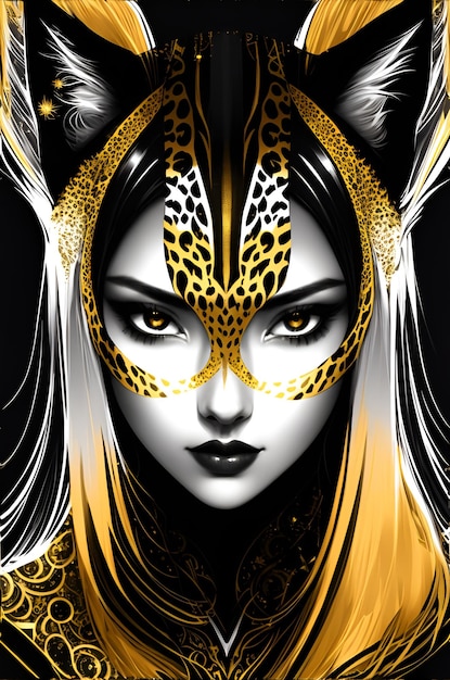 Une femme avec un masque de léopard sur son visage
