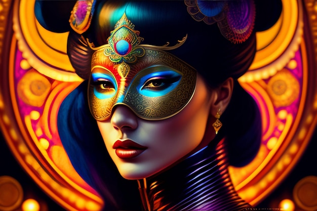 Une femme avec un masque d'or sur son visage