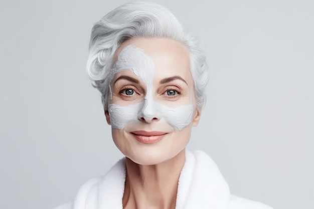 Photo femme avec un masque sur le visage dans un salon de beauté whit pour resserrer la peau ia générative