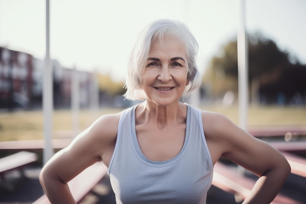 Femme mature active faisant du sport en plein air généré par l'IA