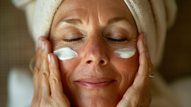 Photo une femme mature apprécie une routine de soin de la peau relaxante