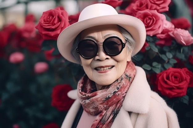 Femme mature asiatique roses mode été générer Ai