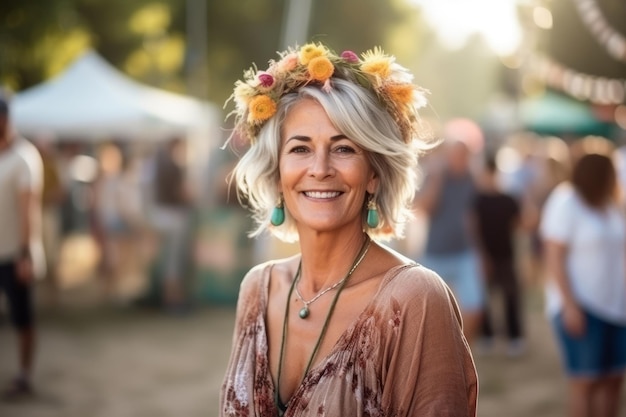 Une femme mature et attrayante au festival.