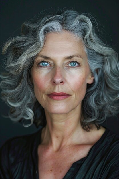 Photo une femme mature aux cheveux gris et aux yeux bleus.