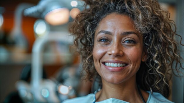 Une femme mature trouve de la joie à consulter ses dents à la clinique dentaire