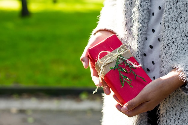 Femme méconnaissable tenant un cadeau de Noël