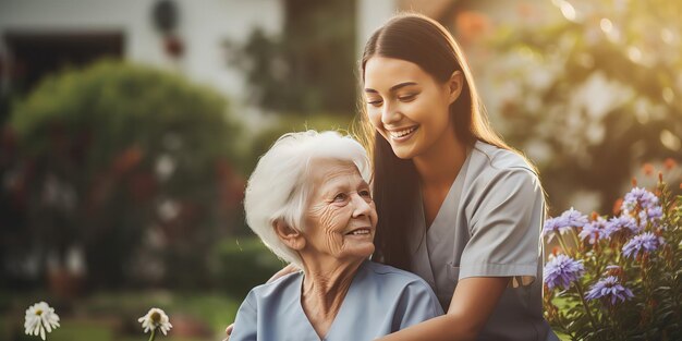 Une femme médecin bénévole aide une vieille grand-mère