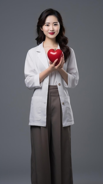 Femme médecin cardiologue tenant le cœur dans la main