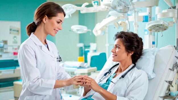 Photo une femme médecin et une femme médecin se touchent les mains