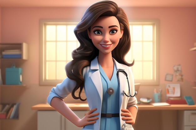 Femme médecin souriante en dessin animé 3D