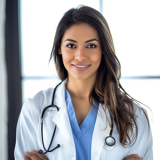 Photo une femme médecin avec un stéthoscope sur son cou