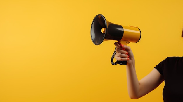 Une femme avec un mégaphone à la main