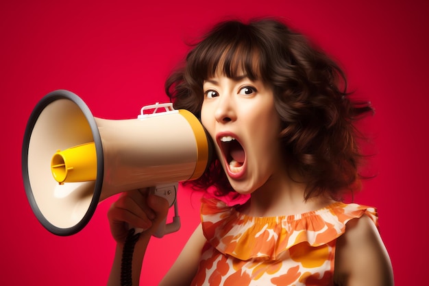 Une femme avec un mégaphone qui dit "je suis une femme"