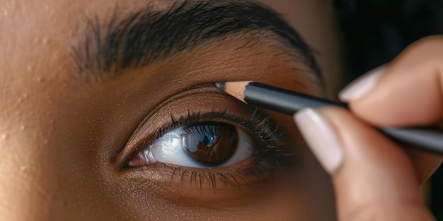 Une femme mélangeant des couleurs d'ombres pour un look d'œil fumé promouvant les compétences de mélange d'ombres