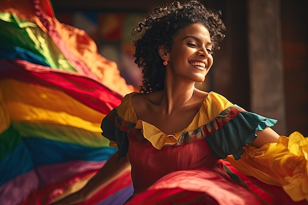 Femme mexicaine dansant pendant la célébration de la journée nationale du Mexique concept diversité ethnique métisse