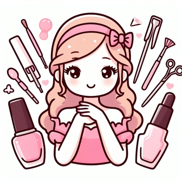 une femme mignonne rose illustration pour le logo de l'art des ongles avec l'équipement des ongles