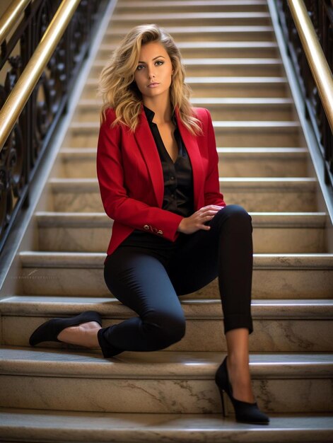 une femme à la mode en blazer noir