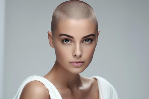 Femme à la mode avec coiffure coupe buzz