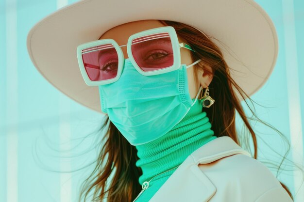 Une femme à la mode porte des vêtements de protection élégants pendant la quarantaine