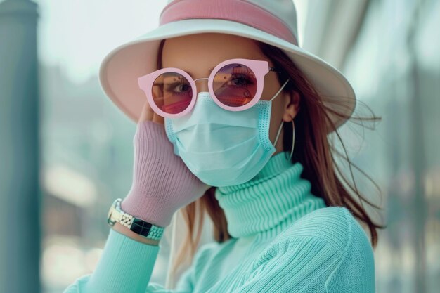 Une femme à la mode porte des vêtements de protection élégants pendant la quarantaine