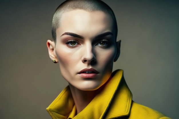 Femme modèle mince avec la tête rasée en studio généré par l'IA