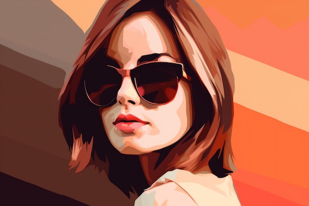 Femme moderne personnage mode affiche illustration design fille style lunettes portrait IA générative