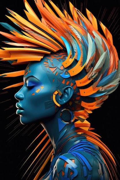 Une femme avec un mohawk et des cheveux en orange et bleu