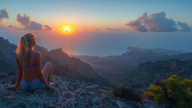 femme sur la montagne près de l'océan