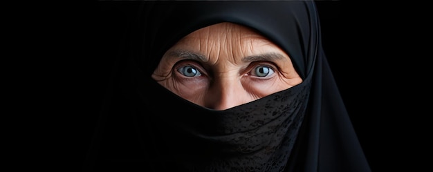 Une femme musulmane âgée respectable portant un hijab noir authentique