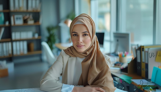 Une femme musulmane professionnelle à un bureau moderne