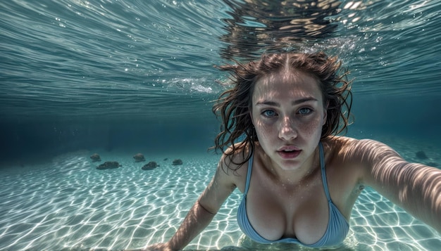 une femme nageant sous l'eau avec un poisson dans l'eau