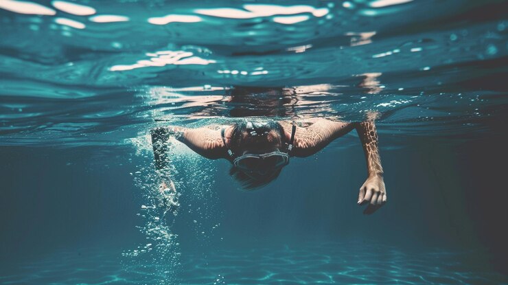 Photo une femme nageant sous l'eau avec le soleil brillant sur son visage