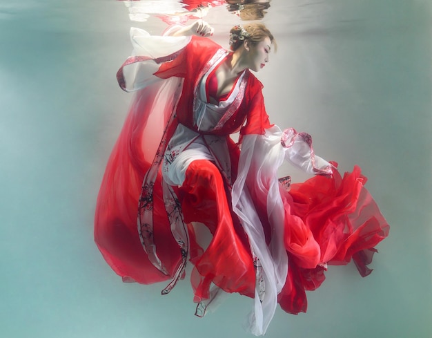Une femme nageant sous l'eau.