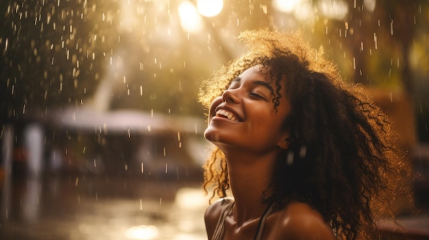 Femme noire adolescente photoréaliste avec illustration de cheveux bouclés bruns