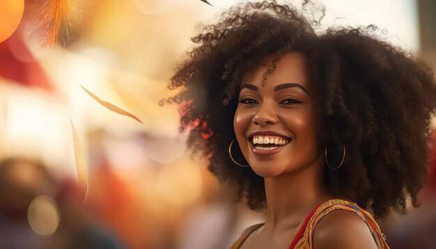 Une femme noire africaine heureuse au carnaval.